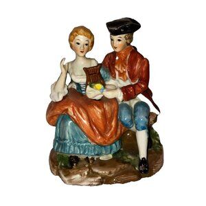 Vintage Hand painted Porcelain Colonial Courting Couple Marking means Sri Lanka